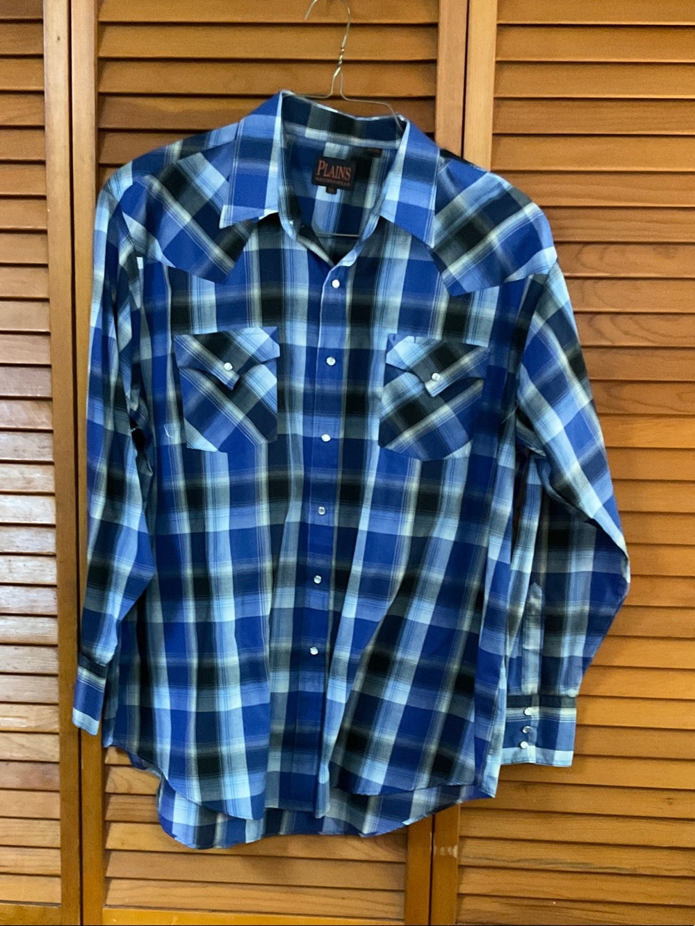 PLAINS Men's Blue Plaid Western Button-Down Shirt